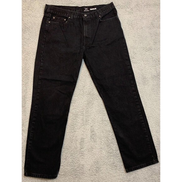 Men's 36x32 George Black Denim Regular Straight Cut Jeans 5-Pocket Cotton - Picture 1 of 11